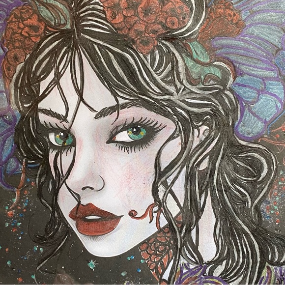 Original framed & signed art. One of a kind. Done pencil & metallic markers. - Picture 1 of 2